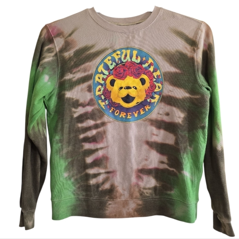 Grateful Dead Teddy Forever Sweatshirt Tie Dye Green Tan Medium Boho Grunge - Picture 3 of 7